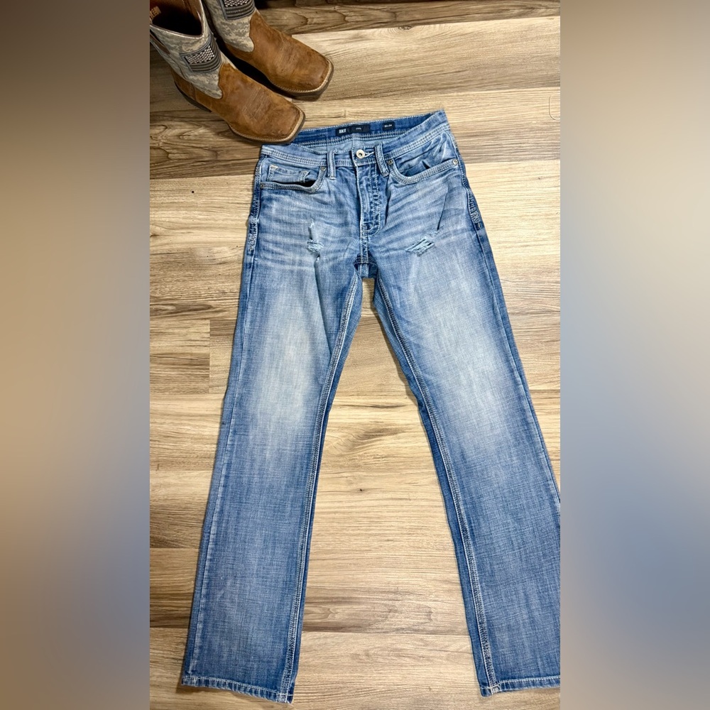 BKE Men's Jake Bootcut Faded Blue Distressed Jeans 30 x 34 - Picture 14 of 14